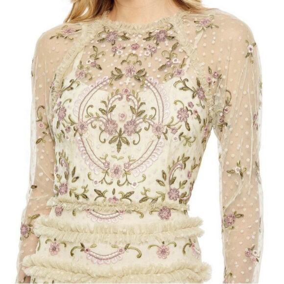 Mac Duggal 8030 NWT Polka Dot Long Sleeve Floral Ruffle Tiered Maxi Dress Size 8 - Picture 2 of 10